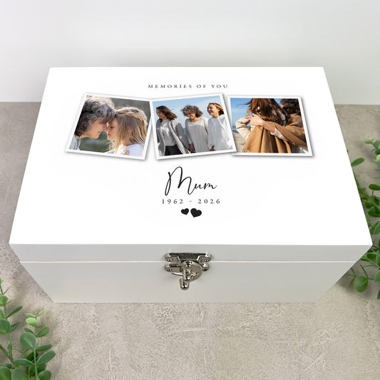 Personalised White Wooden Memorial Photo Keepsake Memory Box - 3 Sizes (22cm | 27cm | 30cm)