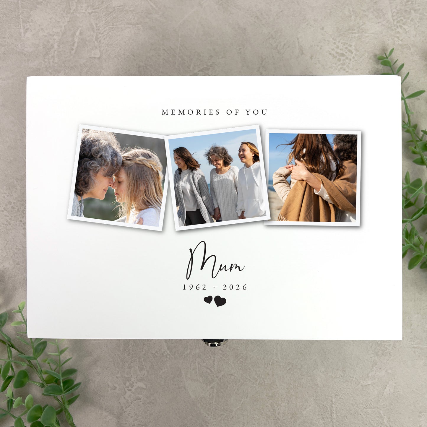 Personalised White Wooden Memorial Photo Keepsake Memory Box - 3 Sizes (22cm | 27cm | 30cm)