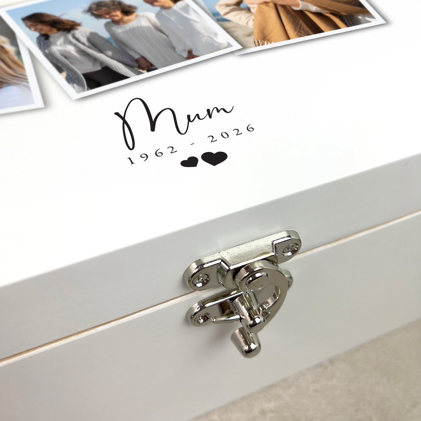 Personalised White Wooden Memorial Photo Keepsake Memory Box - 3 Sizes (22cm | 27cm | 30cm)