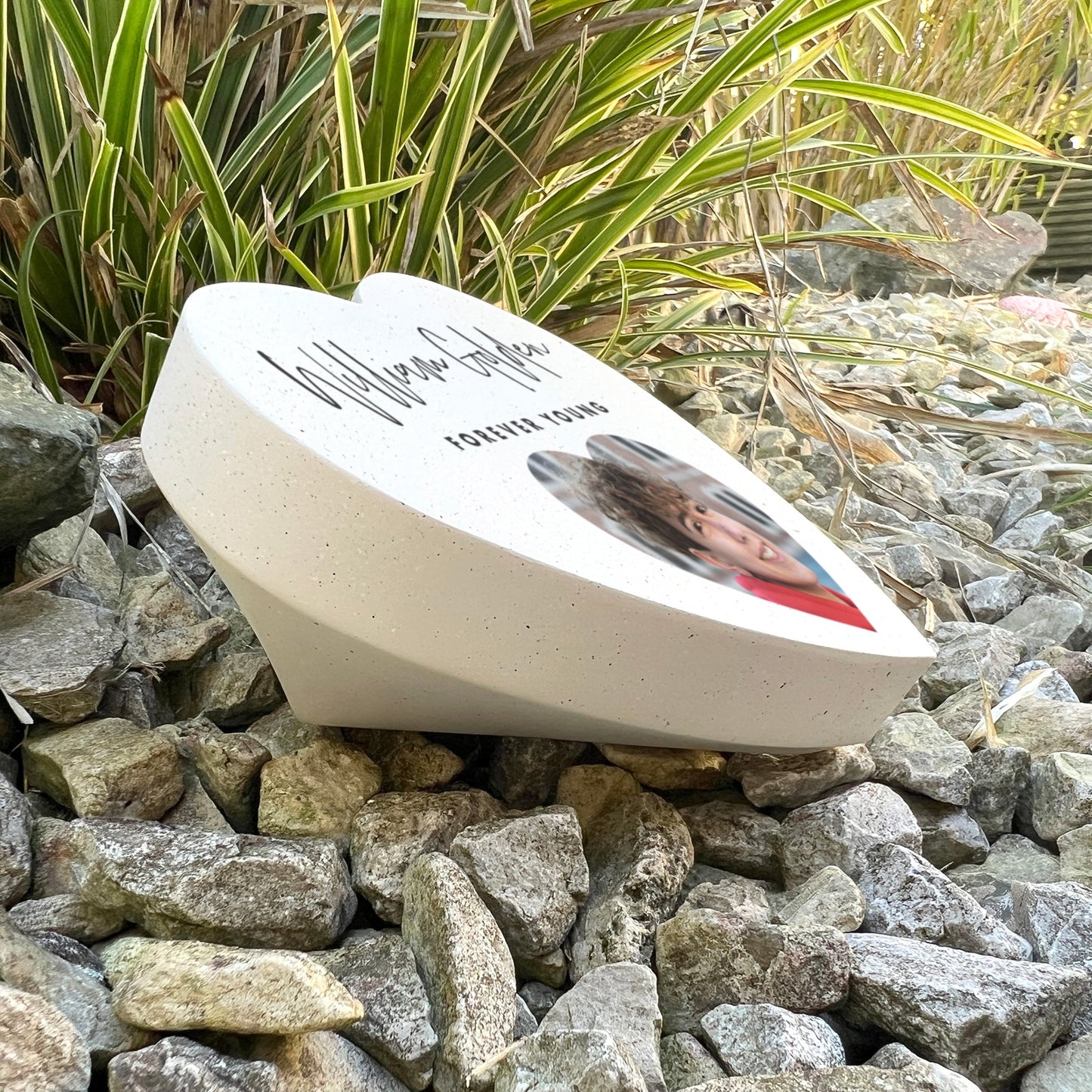 Personalised Modern Photo Resin Heart Grave Marker