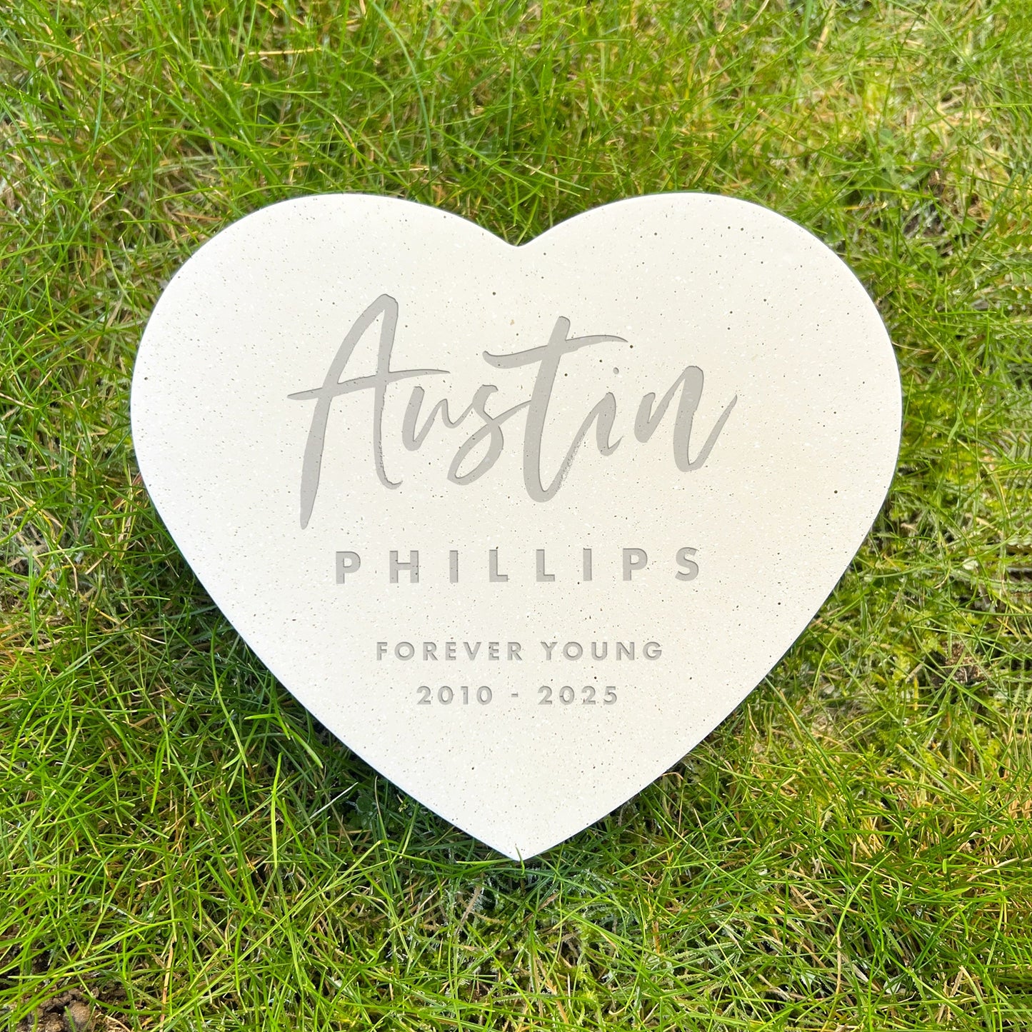Personalised Modern Script Engraved Resin Heart Grave Marker