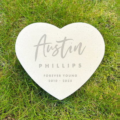 Personalised Modern Script Engraved Resin Heart Grave Marker