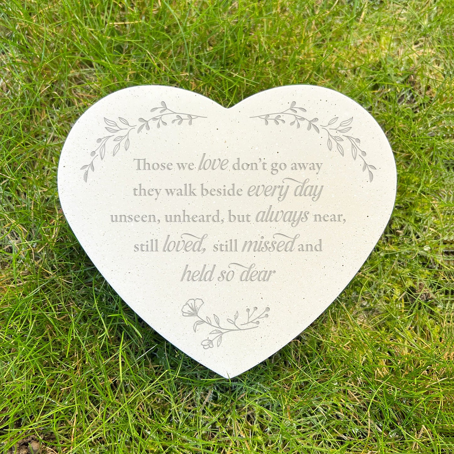 Those We Love Don't Go Away Wreath Design Engraved Resin Heart Grave Marker