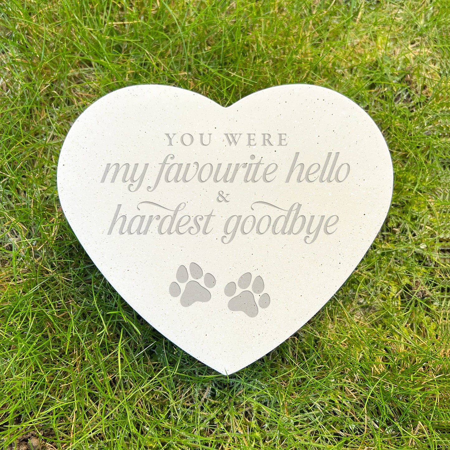 Favourite Hello, Hardest Goodbye Engraved Resin Heart Pet Grave Marker
