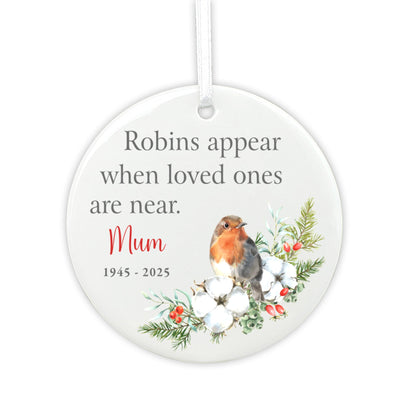 Robins Appear Ceramic Disc Hanging Decoration + Gift Box