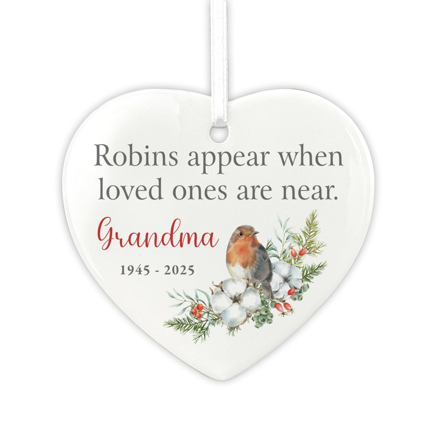 Robins Appear Ceramic Heart Hanging Decoration + Gift Box