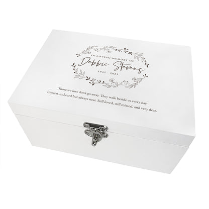 Personalised Wreath White Wooden Engraved Memory Box - 3 Sizes (22cm | 27cm | 30cm)