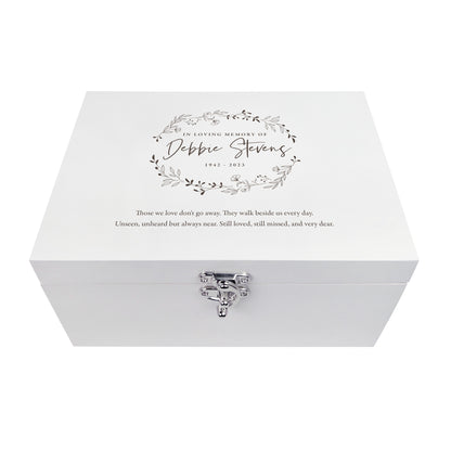 Personalised Wreath White Wooden Engraved Memory Box - 3 Sizes (22cm | 27cm | 30cm)