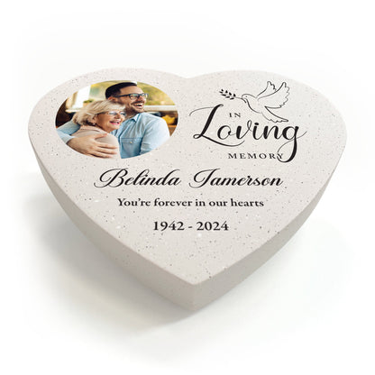 Personalised In Loving Memory Dove Photo Resin Heart Grave Marker