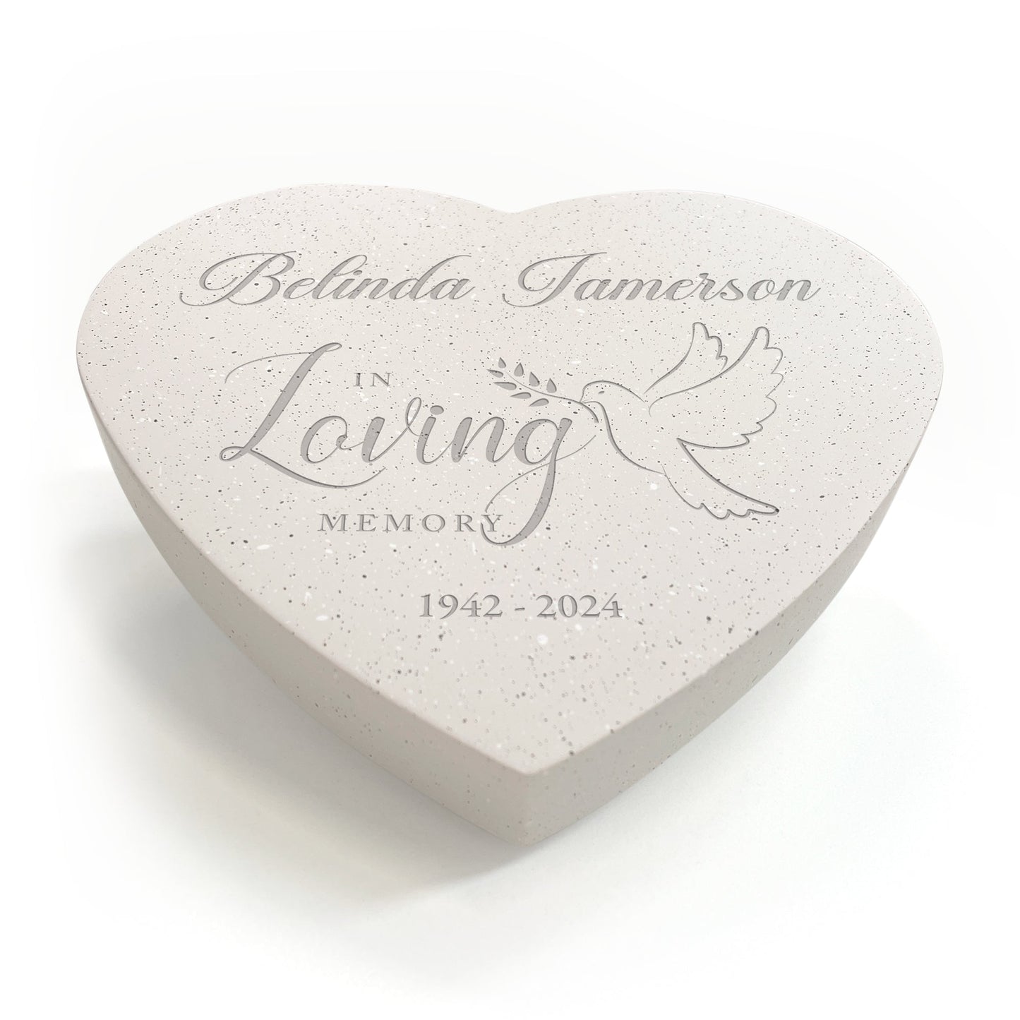 Personalised Engraved In Loving Memory Dove Resin Heart Grave Marker