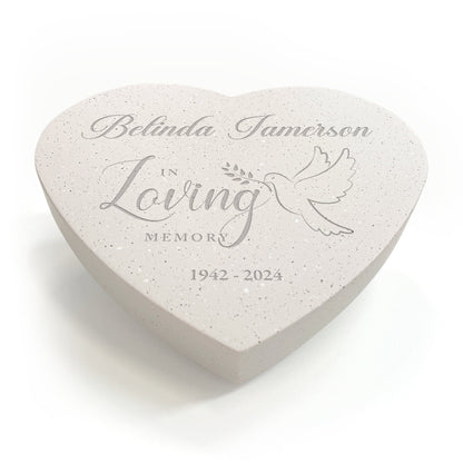 Personalised Engraved In Loving Memory Dove Resin Heart Grave Marker