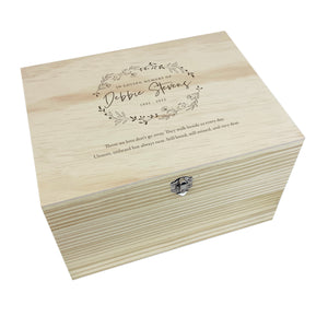 Personalised Pine Wooden Wreath Keepsake Memory Box - 5 Sizes (16cm |20cm | 26cm | 30cm | 36cm)