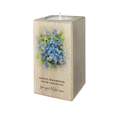 Personalised Forget-Me-Not Wooden Tea Light Holder - 2 Sizes