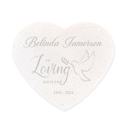 Personalised Engraved In Loving Memory Dove Resin Heart Grave Marker