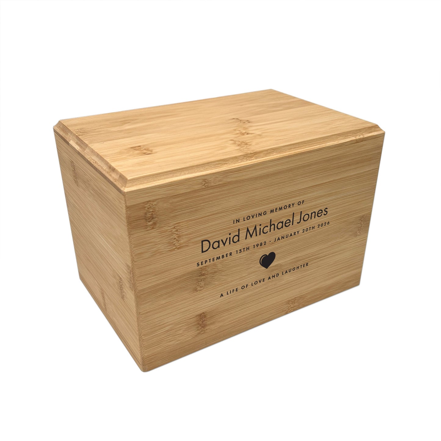 Personalised Bamboo Urn For Cremation Ashes - Name & Icon Design