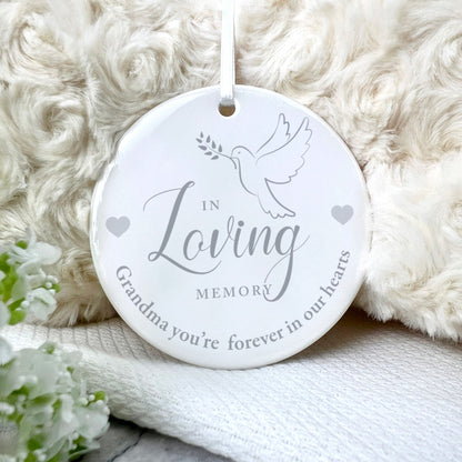 In Loving Memory Dove Ceramic Disc Hanging Decoration + Gift Box