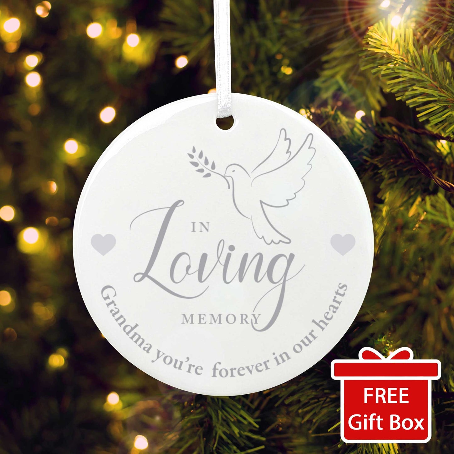 In Loving Memory Dove Ceramic Disc Hanging Decoration + Gift Box