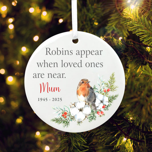 Robins Appear Ceramic Disc Hanging Decoration + Gift Box
