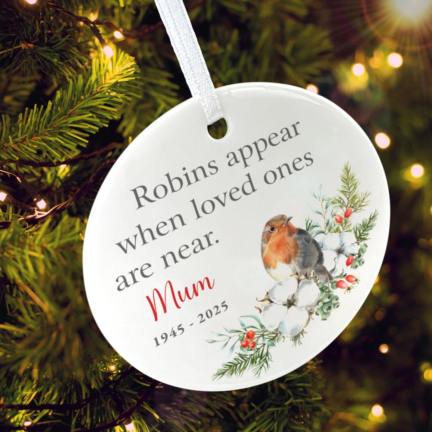 Robins Appear Ceramic Disc Hanging Decoration + Gift Box