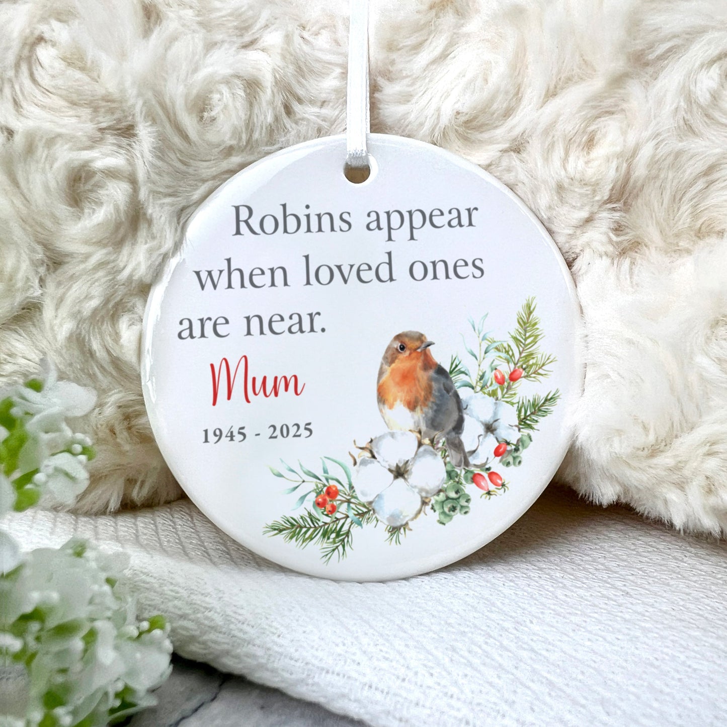 Robins Appear Ceramic Disc Hanging Decoration + Gift Box