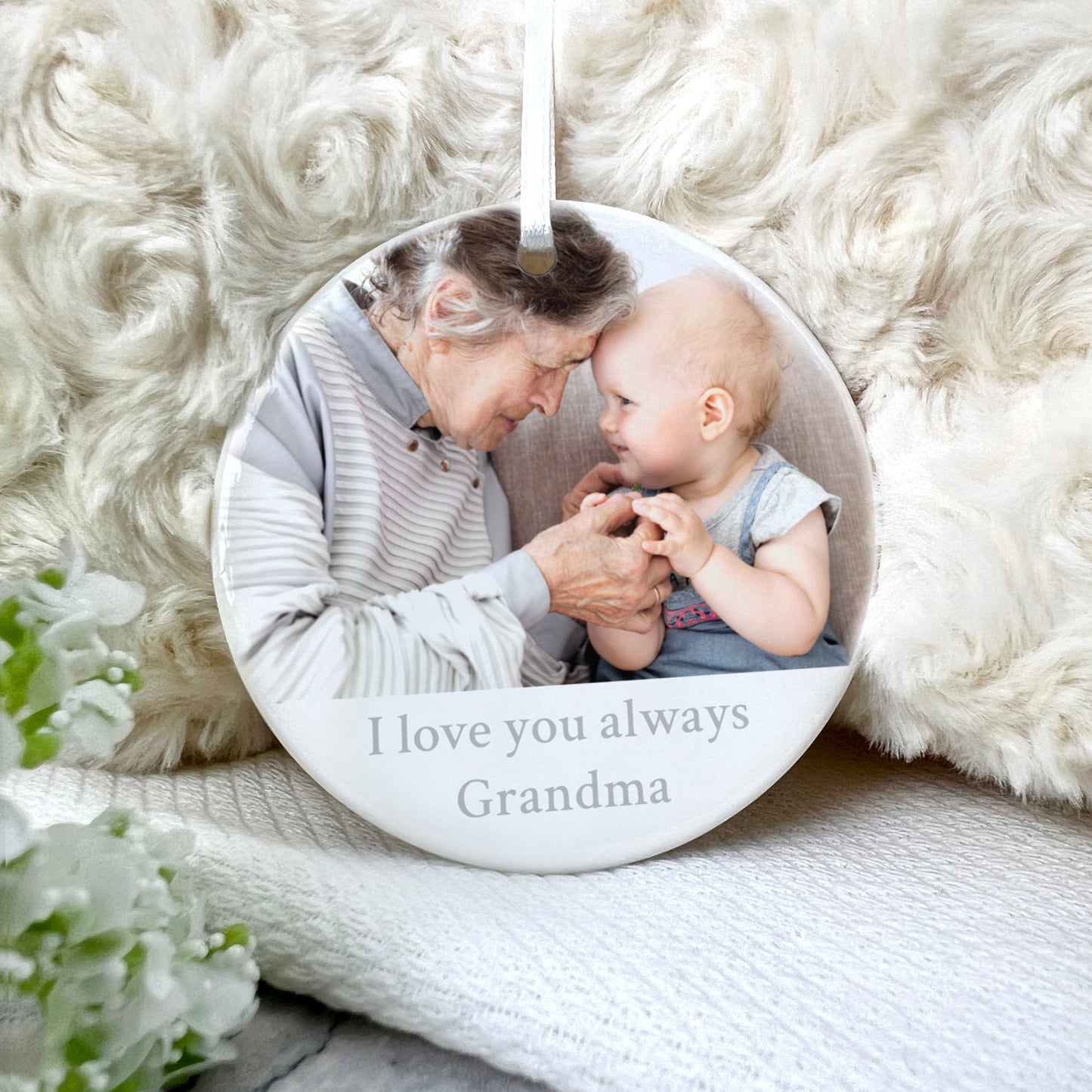 Any Message & Photo Ceramic Disc Hanging Decoration + Gift Box