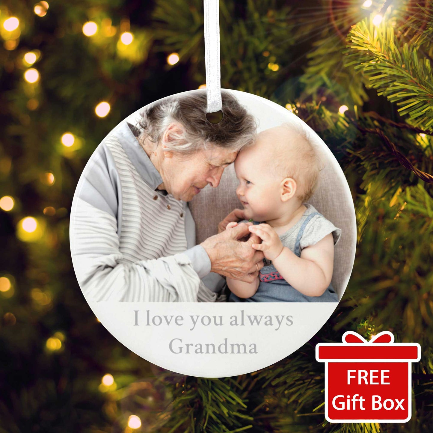 Any Message & Photo Ceramic Disc Hanging Decoration + Gift Box