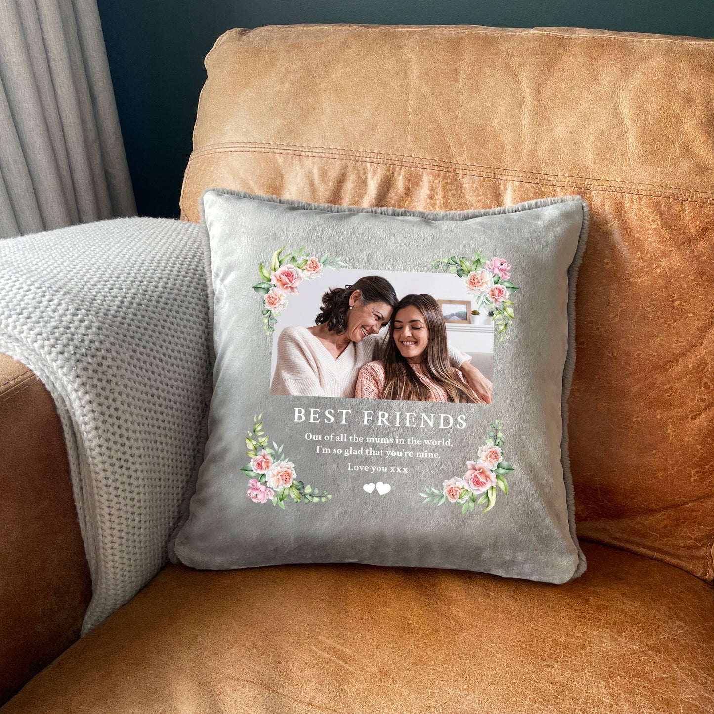 Personalised Any Message Photo Pink Floral Ashes Faux Fur Cuddle Cushion
