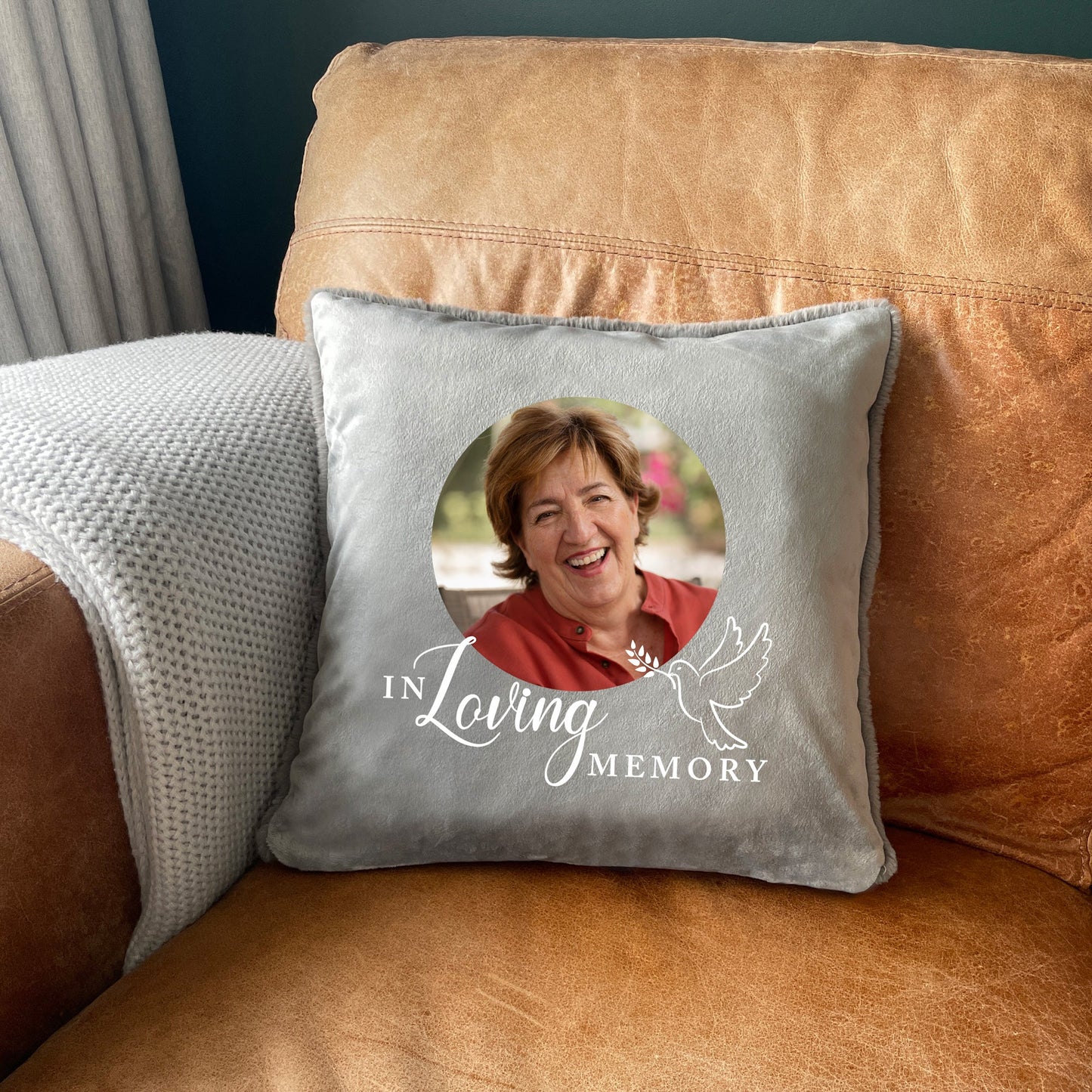 In Loving Memory Dove Photo Faux Fur Cuddle Cushion