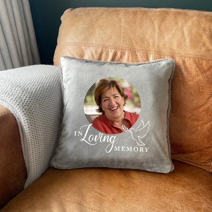 In Loving Memory Dove Photo Faux Fur Cuddle Cushion