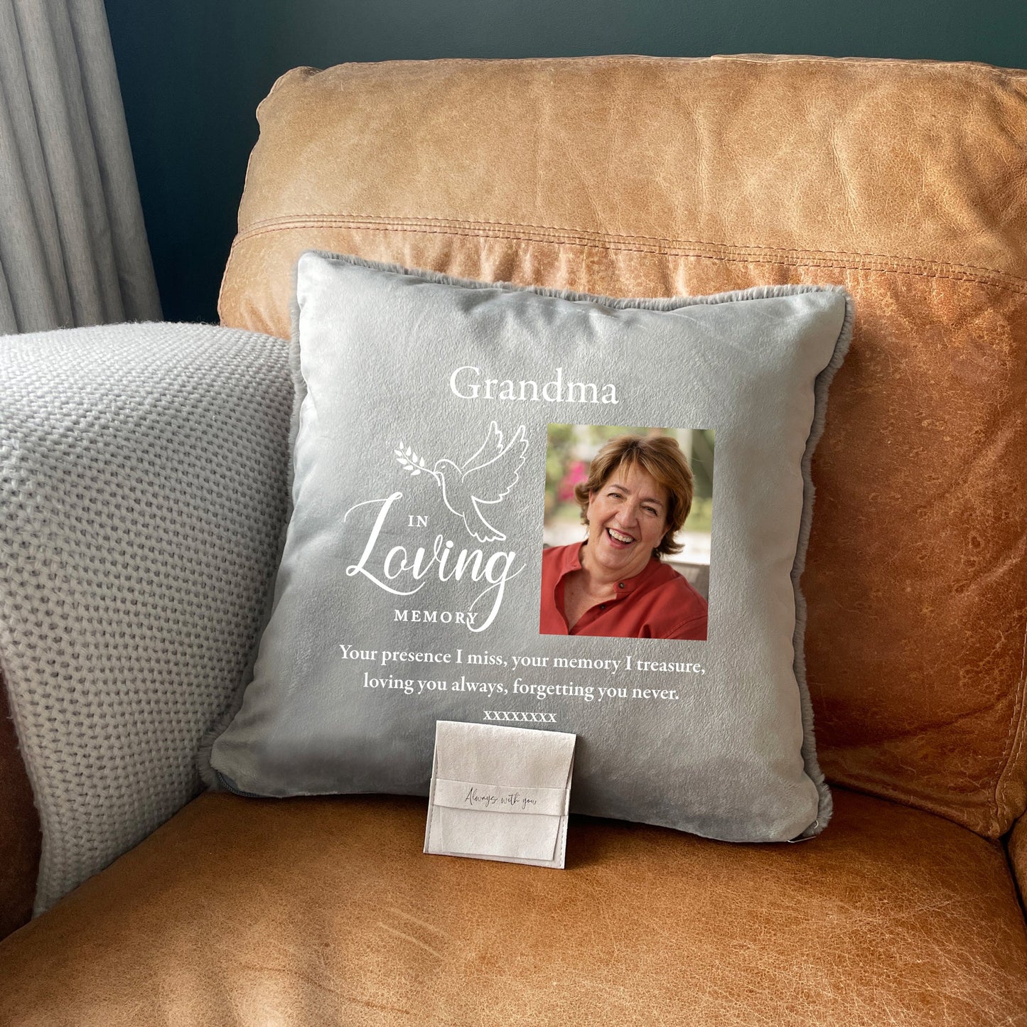 Personalised In Loving Memory Dove Photo Ashes Faux Fur Cuddle Cushion
