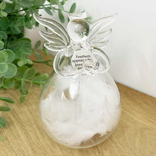 Load image into Gallery viewer, &quot;Feathers Appear When Loved Ones Are Near&quot; Large Feather Filled Glass Memorial Angel