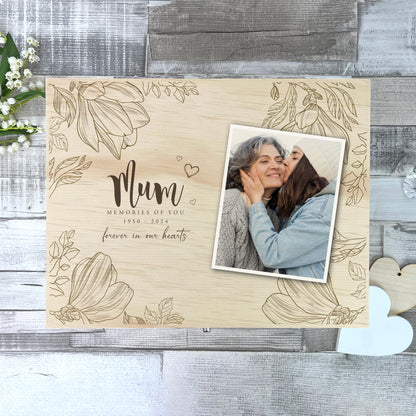 Personalised Floral Pine Wooden Memorial Photo Keepsake Memory Box - 5 Sizes (16cm | 20cm | 26cm | 30cm | 36cm)