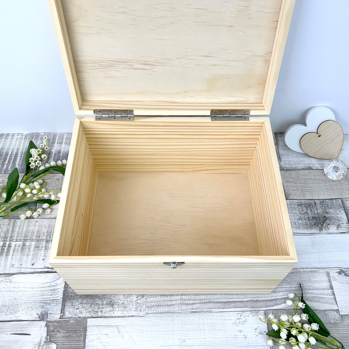 Personalised Floral Pine Wooden Memorial Photo Keepsake Memory Box - 5 Sizes (16cm | 20cm | 26cm | 30cm | 36cm)