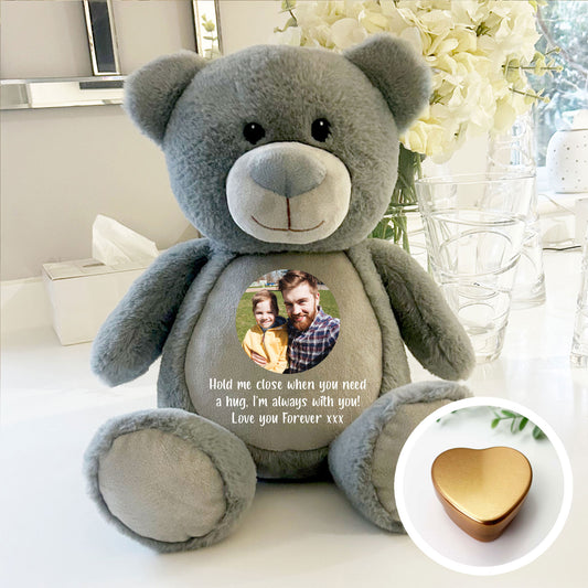 Personalised Photo Ashes Keepsake Memory Bear - Grey