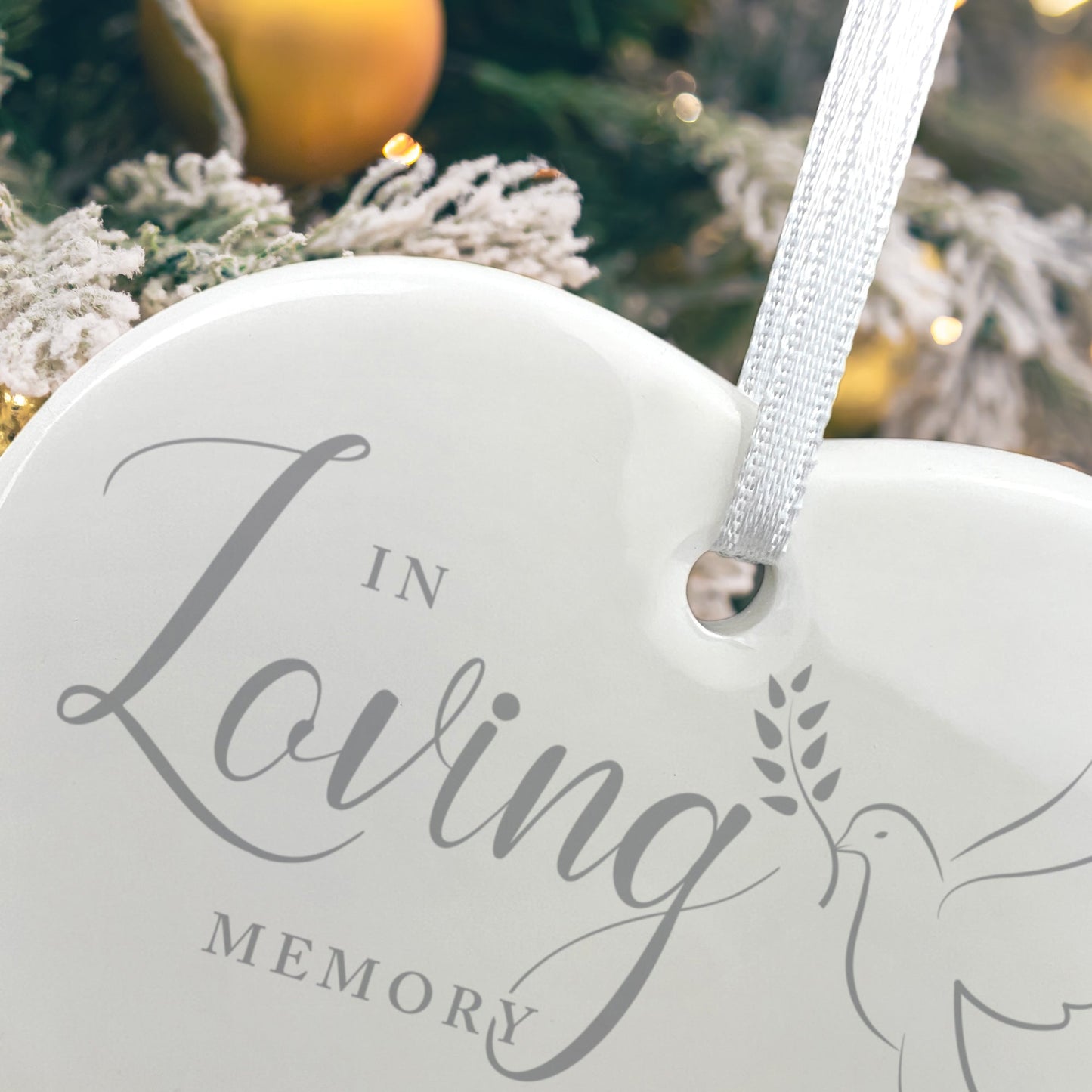 In Loving Memory Dove Ceramic Heart Hanging Decoration + Gift Box