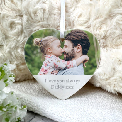 Any Message & Photo Ceramic Heart Hanging Decoration + Gift Box