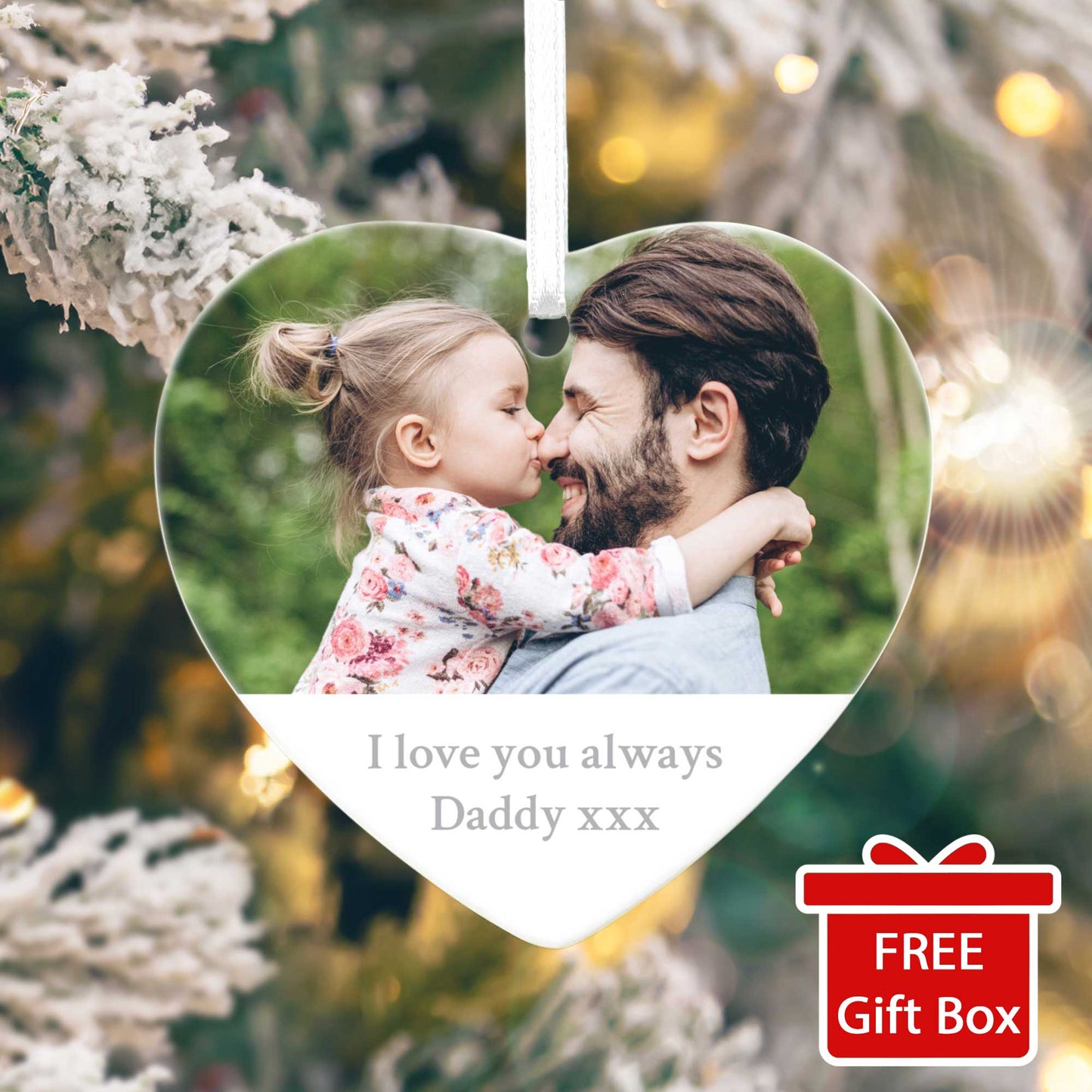 Any Message & Photo Ceramic Heart Hanging Decoration + Gift Box