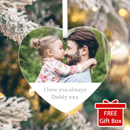 Any Message & Photo Ceramic Heart Hanging Decoration + Gift Box