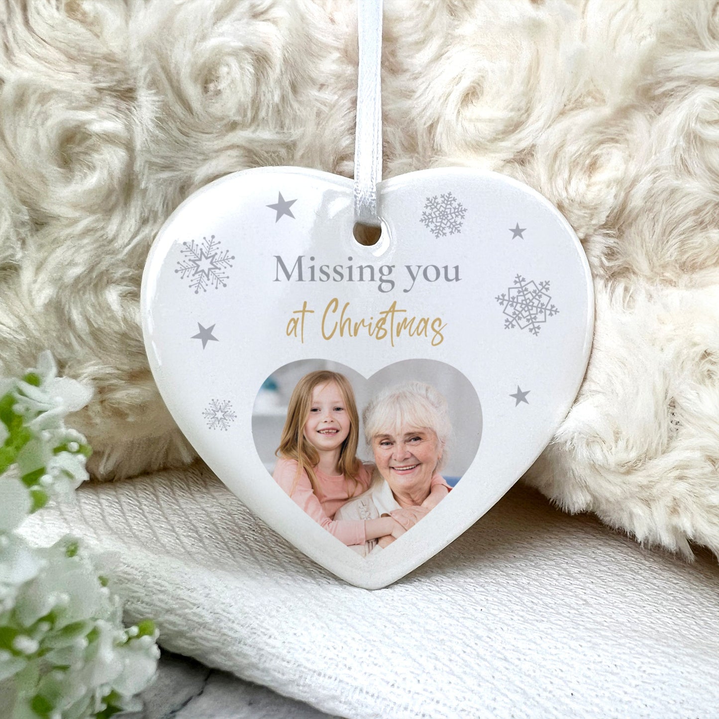 Memorial Photo Ceramic Heart Hanging Decoration + Gift Box