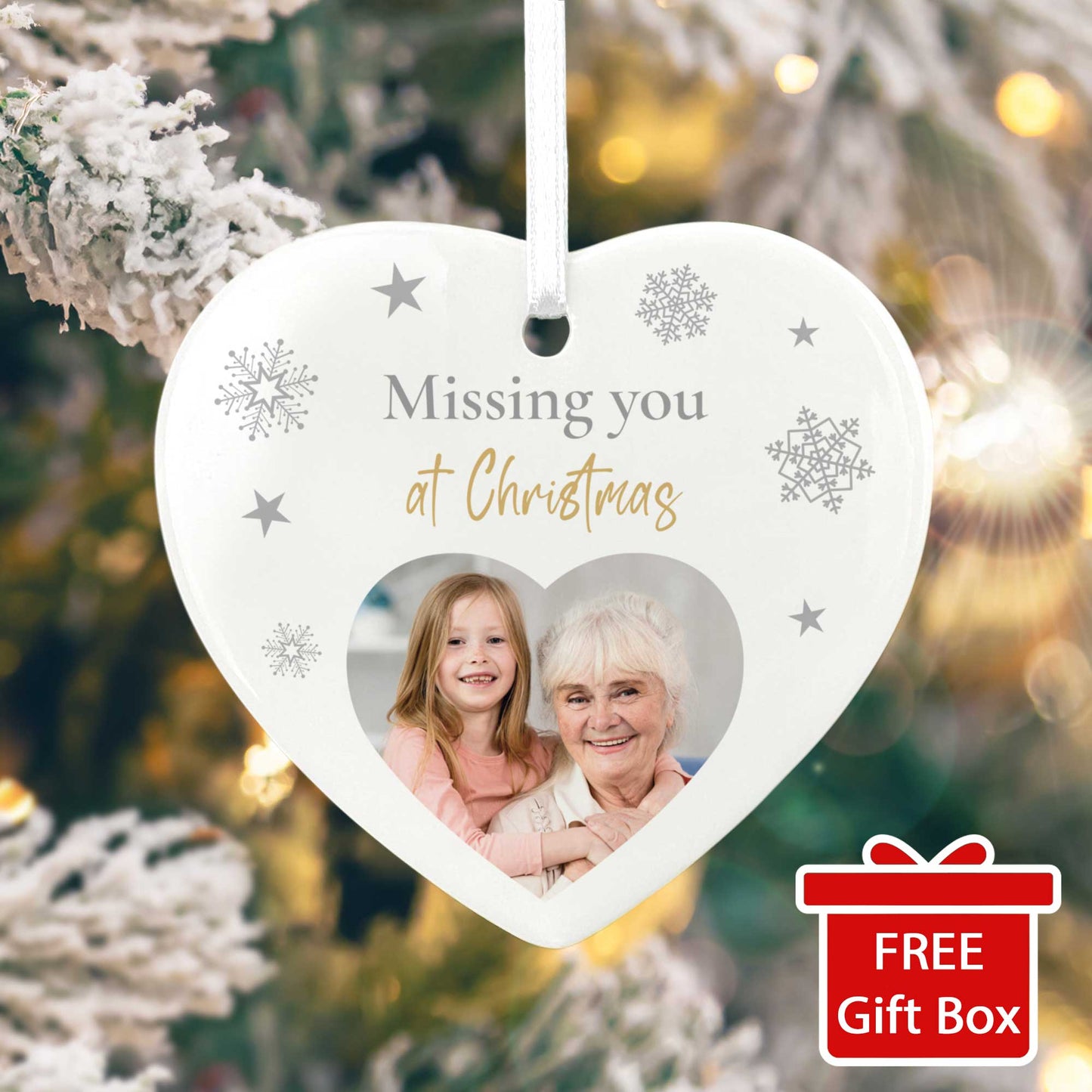 Memorial Photo Ceramic Heart Hanging Decoration + Gift Box