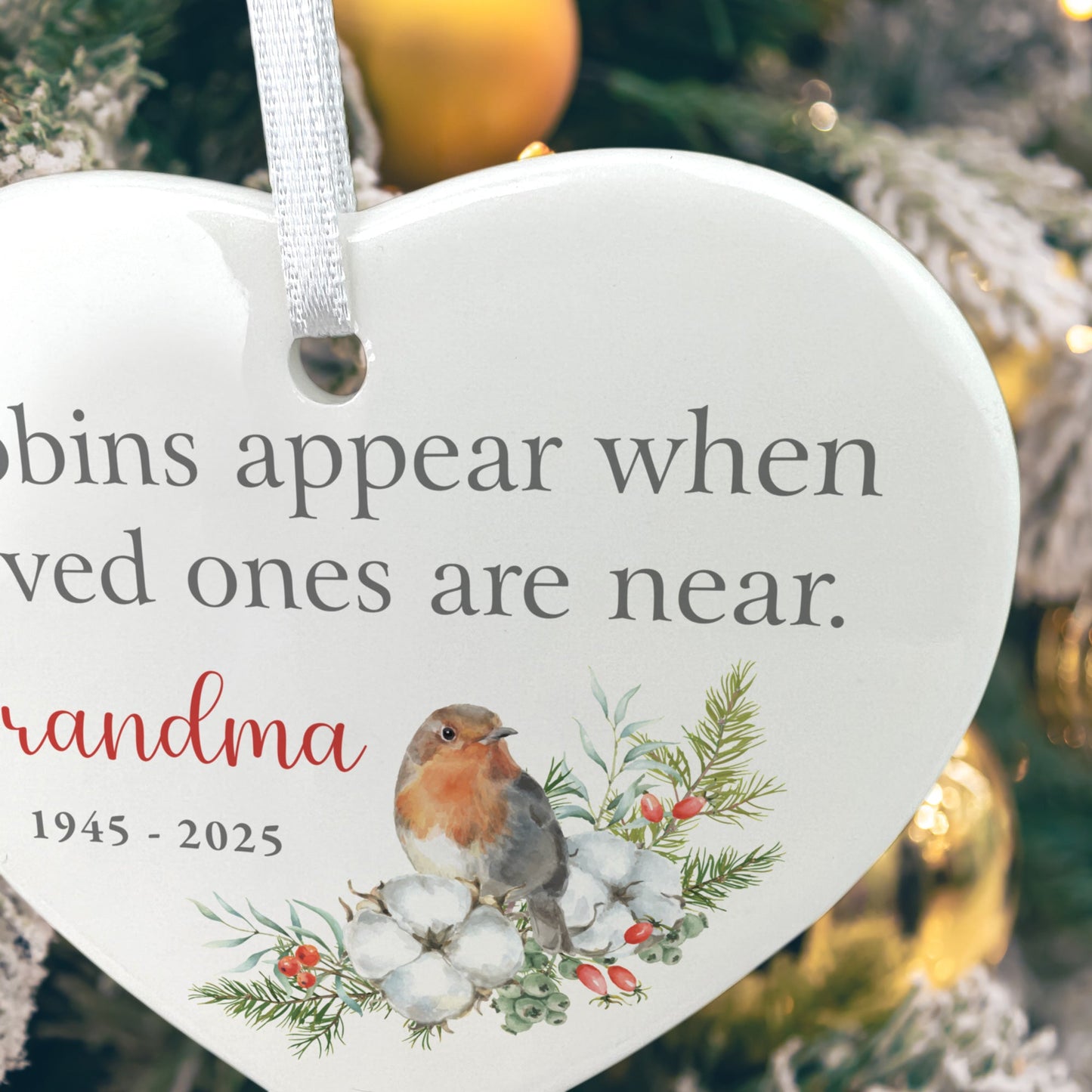 Robins Appear Ceramic Heart Hanging Decoration + Gift Box