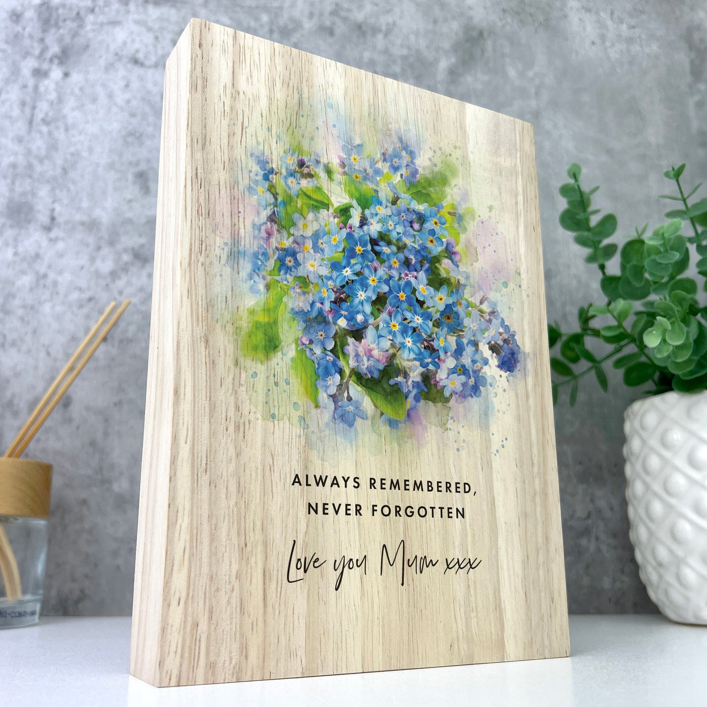 Personalised Forget-Me-Not Giant Wooden Block (21cm x 15cm)