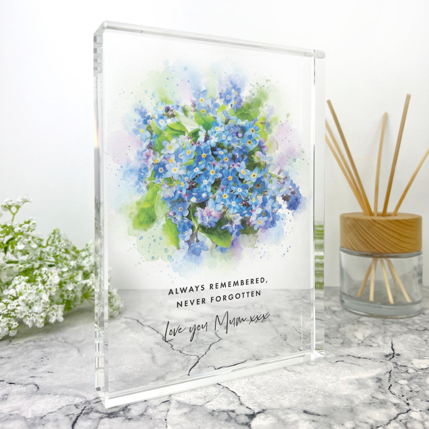Personalised Forget-Me-Not Giant Crystal Block (19.5cm x 14cm)