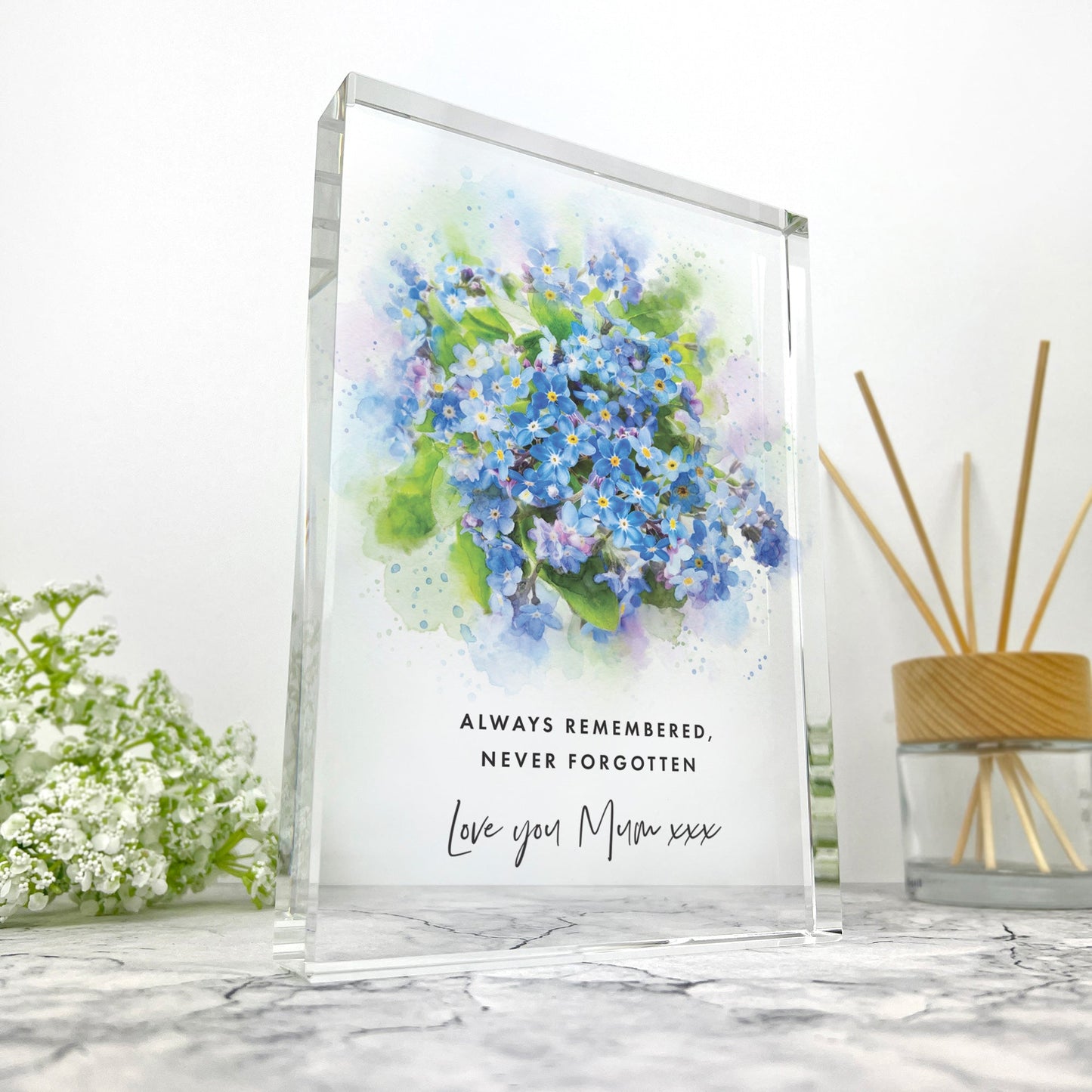 Personalised Forget-Me-Not Giant Crystal Block (19.5cm x 14cm)