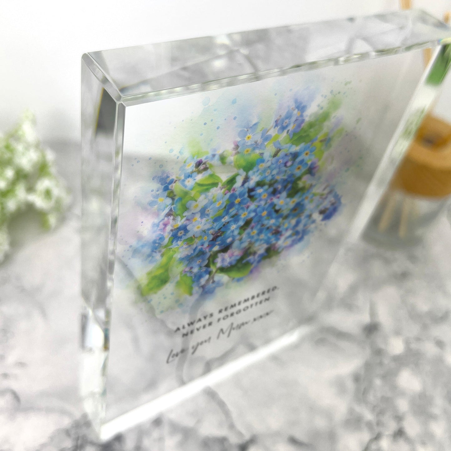 Personalised Forget-Me-Not Giant Crystal Block (19.5cm x 14cm)