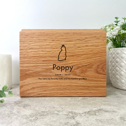 Personalised Slim Pet Oak Urn For Cremation Ashes - Dog/Cat Design