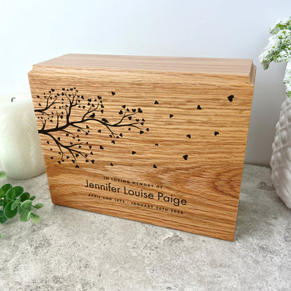 Personalised Slim Oak Urn For Cremation Ashes - Branch of Love Design