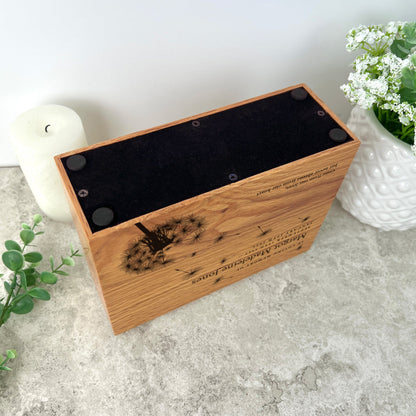 Personalised Slim Oak Urn For Cremation Ashes - Dandelion Design