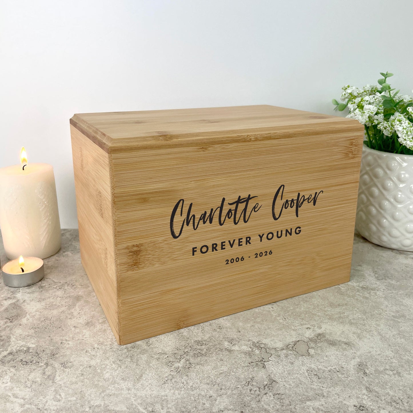 Personalised Bamboo Urn For Cremation Ashes - Modern Script Design