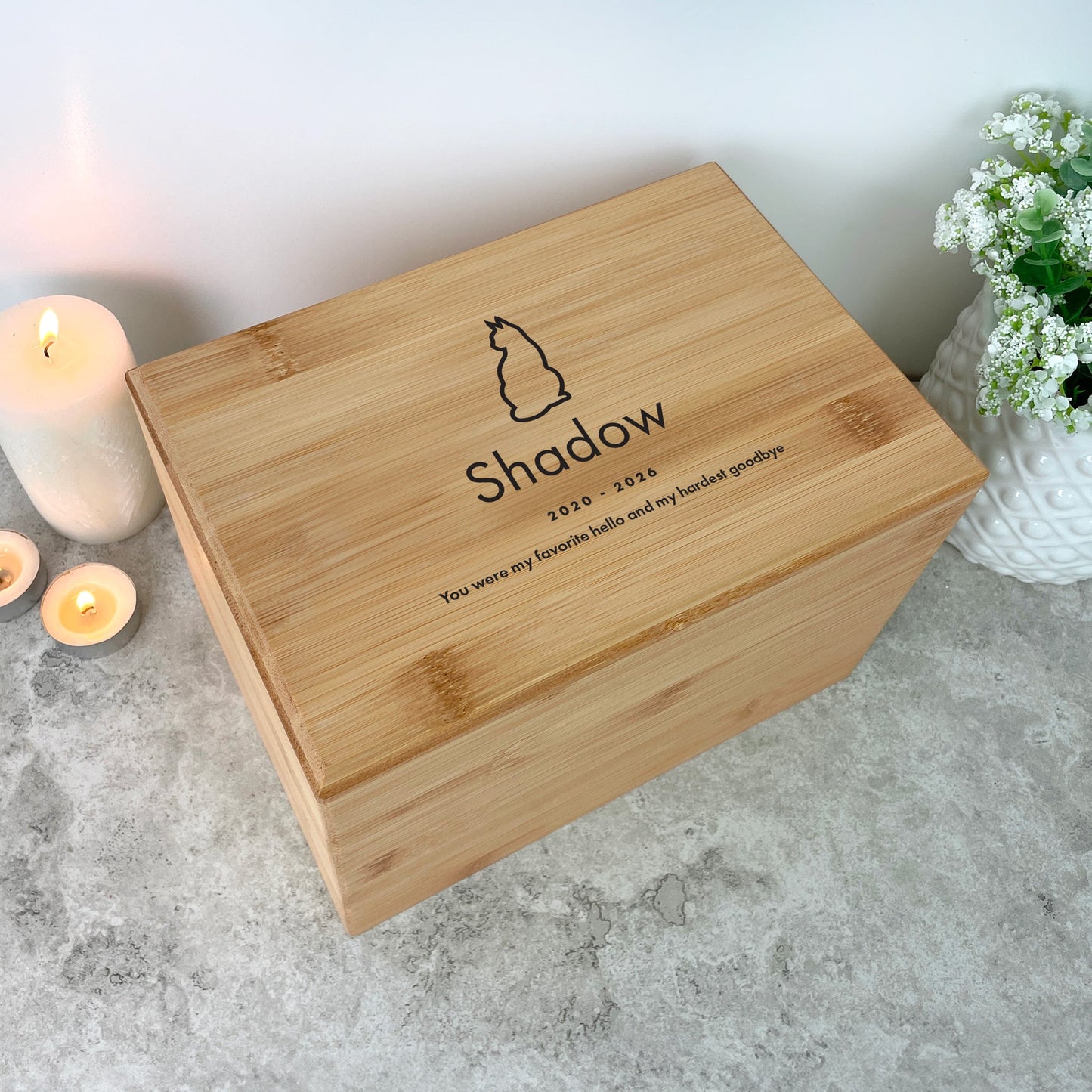 Personalised Bamboo Urn For Pet Cremation Ashes - Dog/Cat Design